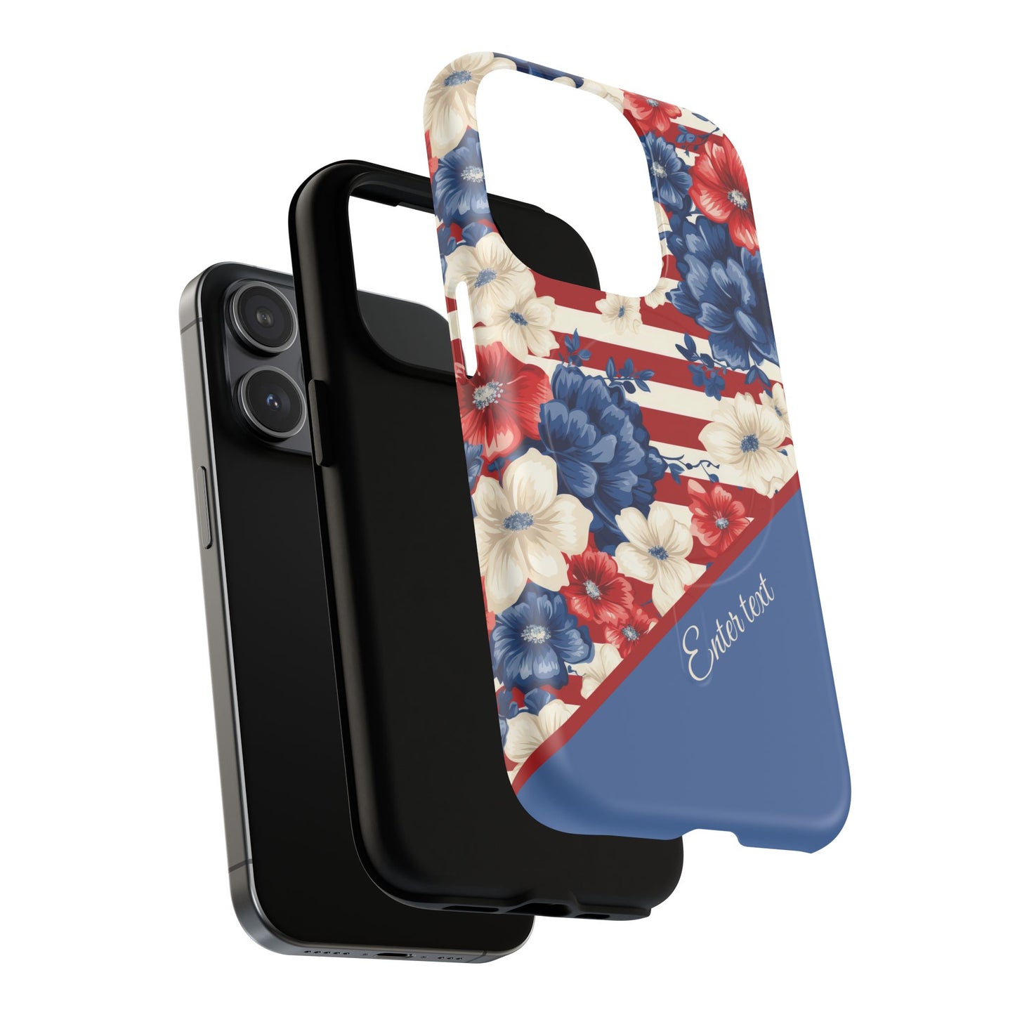 Personalized Stars, Stripes & Petals Tough Magnetic MagSafe Case, Patriotic Cover, Floral Design, Durable Protection, Gift for Her, Summer Vibes