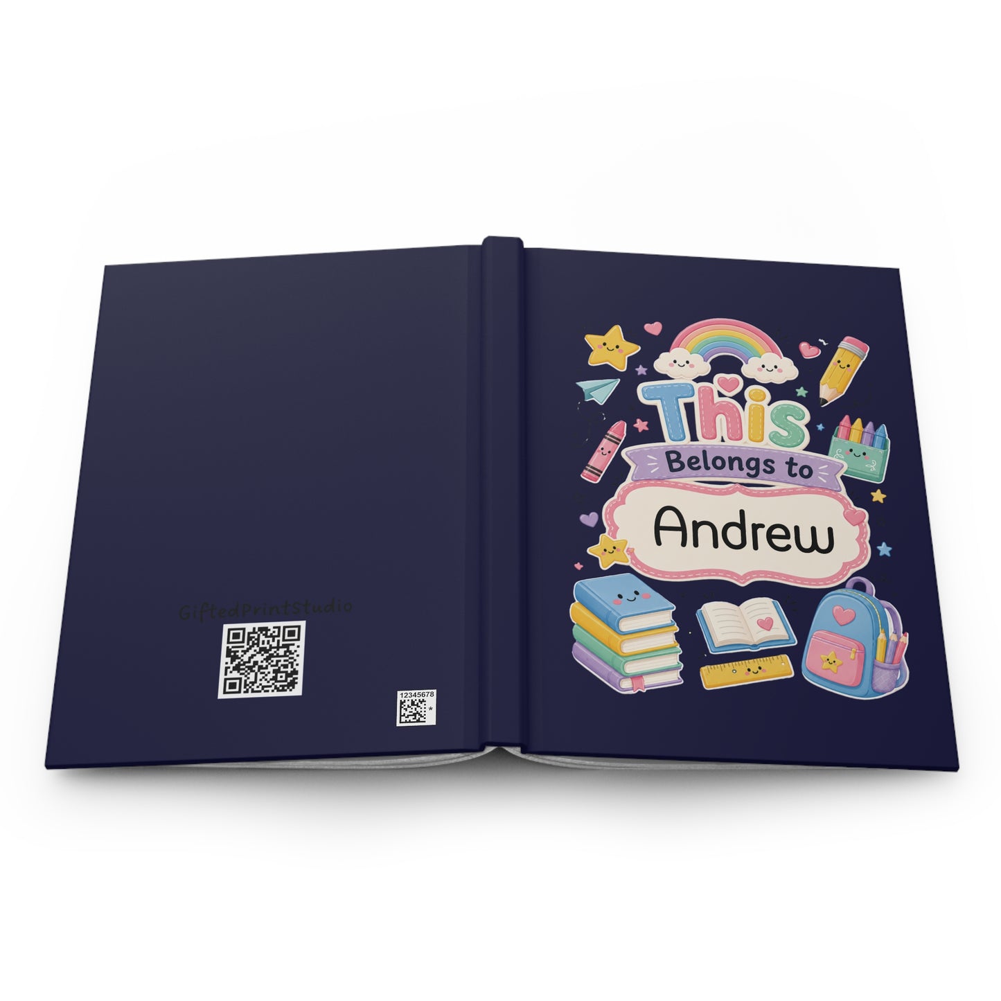 Personalized Kids Navy Hardcover Notebook — "This Belongs to [Name]" Cute School Notebook/Back to School.