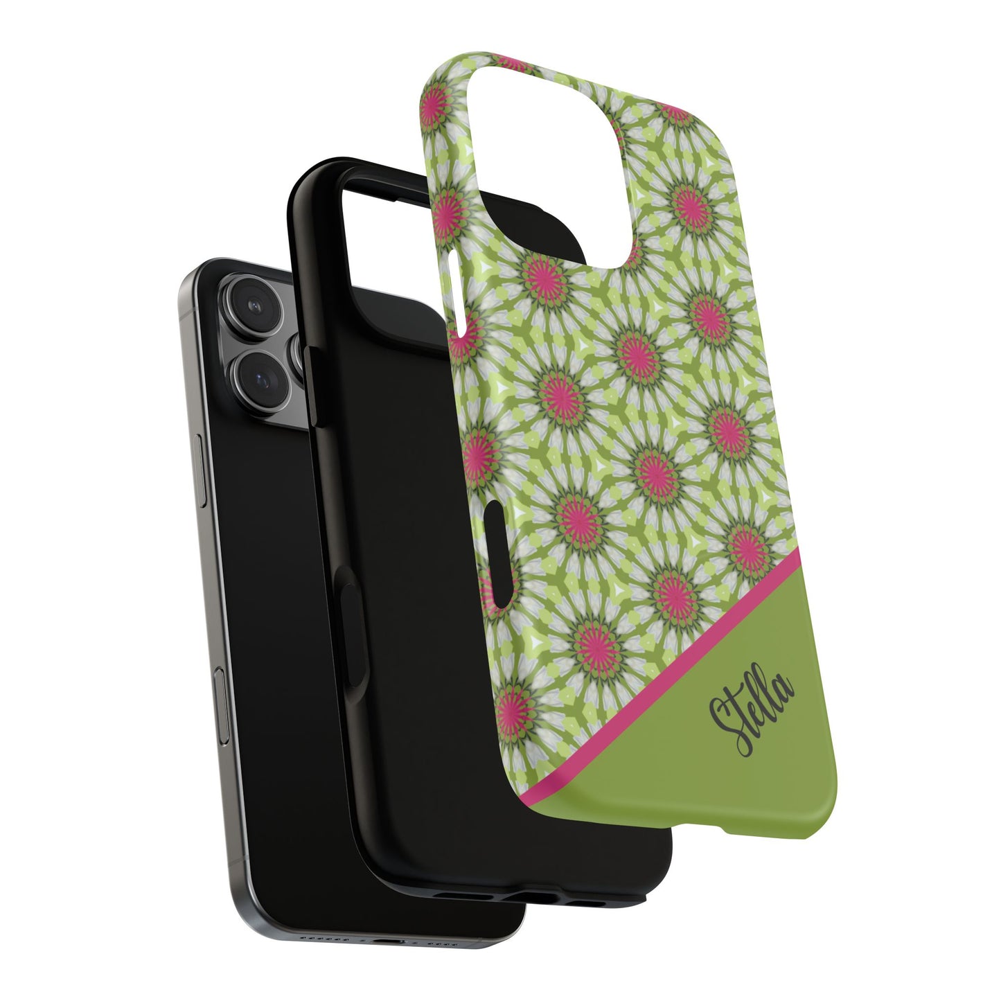 Personalized Meadow Mandala Bloom Vibrant Flower  — Green & Pink Geometric Daisy Design