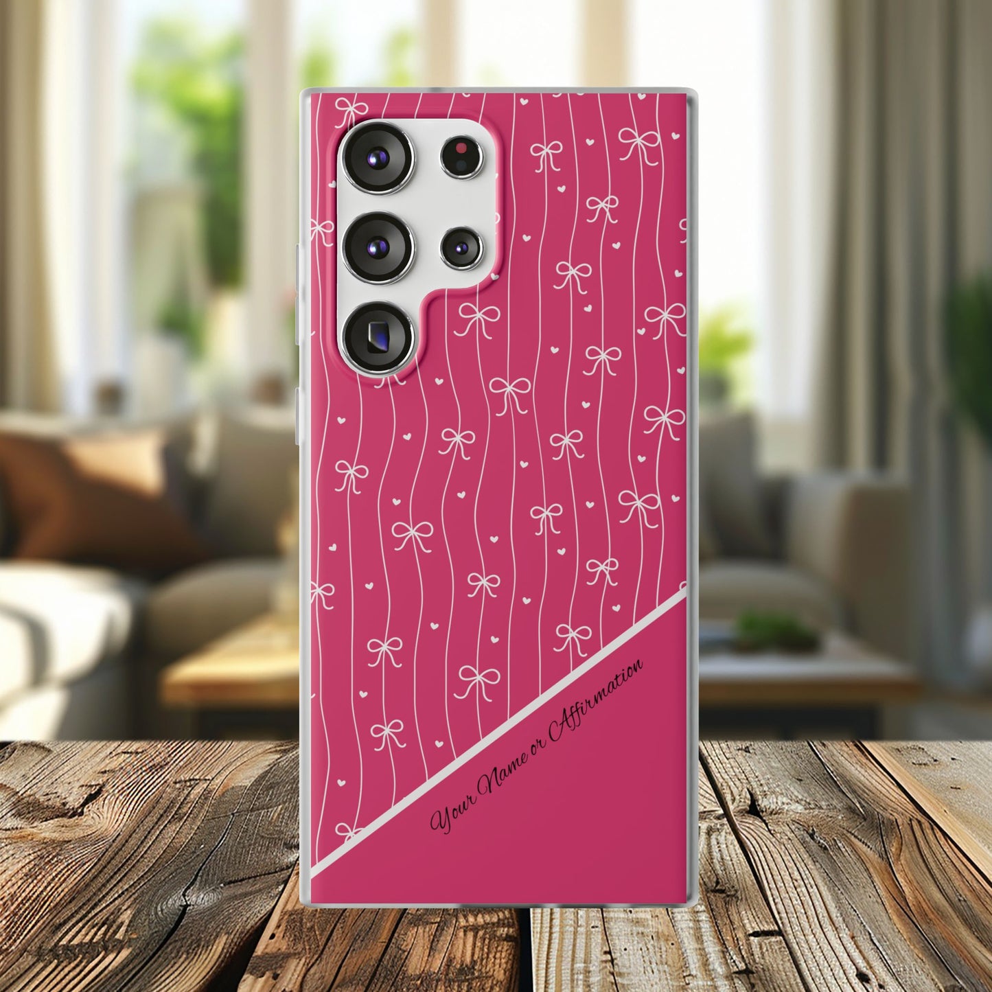 Personalized Pink Bow Coquette Slim Flexi iPhone and Samsung Cases — Custom Name or Affirmation