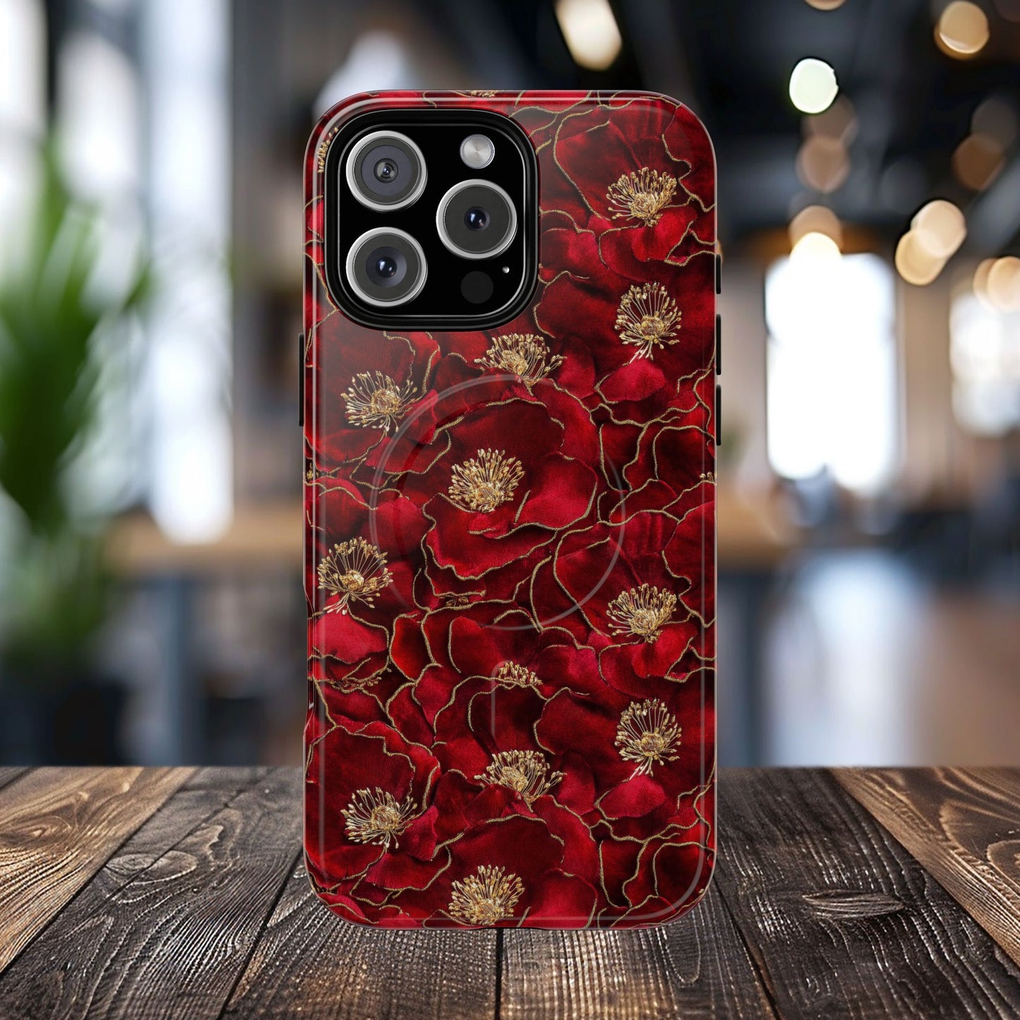 Midnight Poppy Luxe Tough iPhone Magnetic Case, Unique Flower iPhone Cover, Durable Floral Design, Gift for Her, Gift for Mother's.