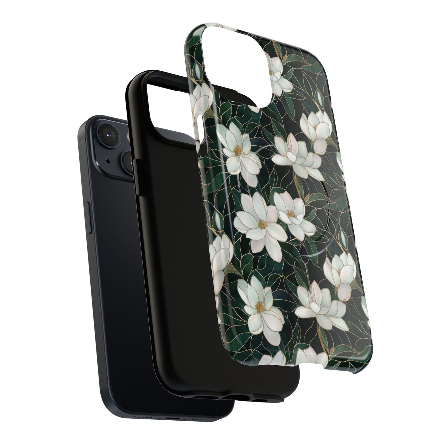 Midnight Magnolia Tough iPhone Magnetic Case, Stylish Stained Glass iPhone Protection, Nature Lover Gift, Spring Vibes