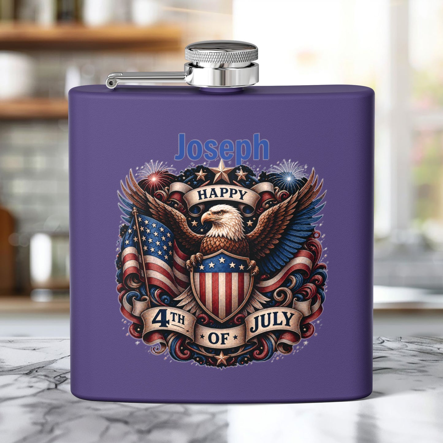 Personalized 4th of July Stainless Steel Flask – Patriotic Eagle Hip Flask (6 oz)
