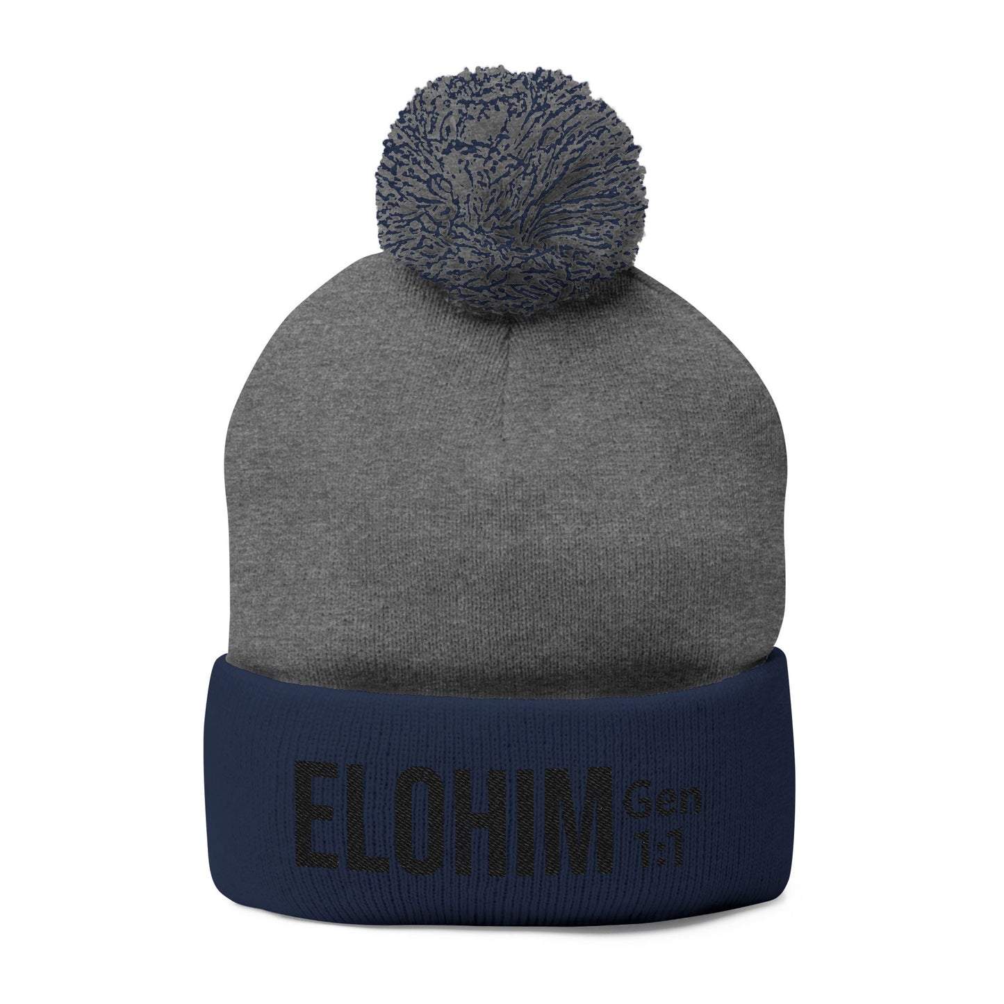 Cozy Pom-Pom Knit Cap with 'ELOHIM, GENESIS 1:1'  Embroidery Beanie - Stylish Winter Accessory for All Ages, Perfect Gift for Birthdays, Holidays, and Outdoor Activities