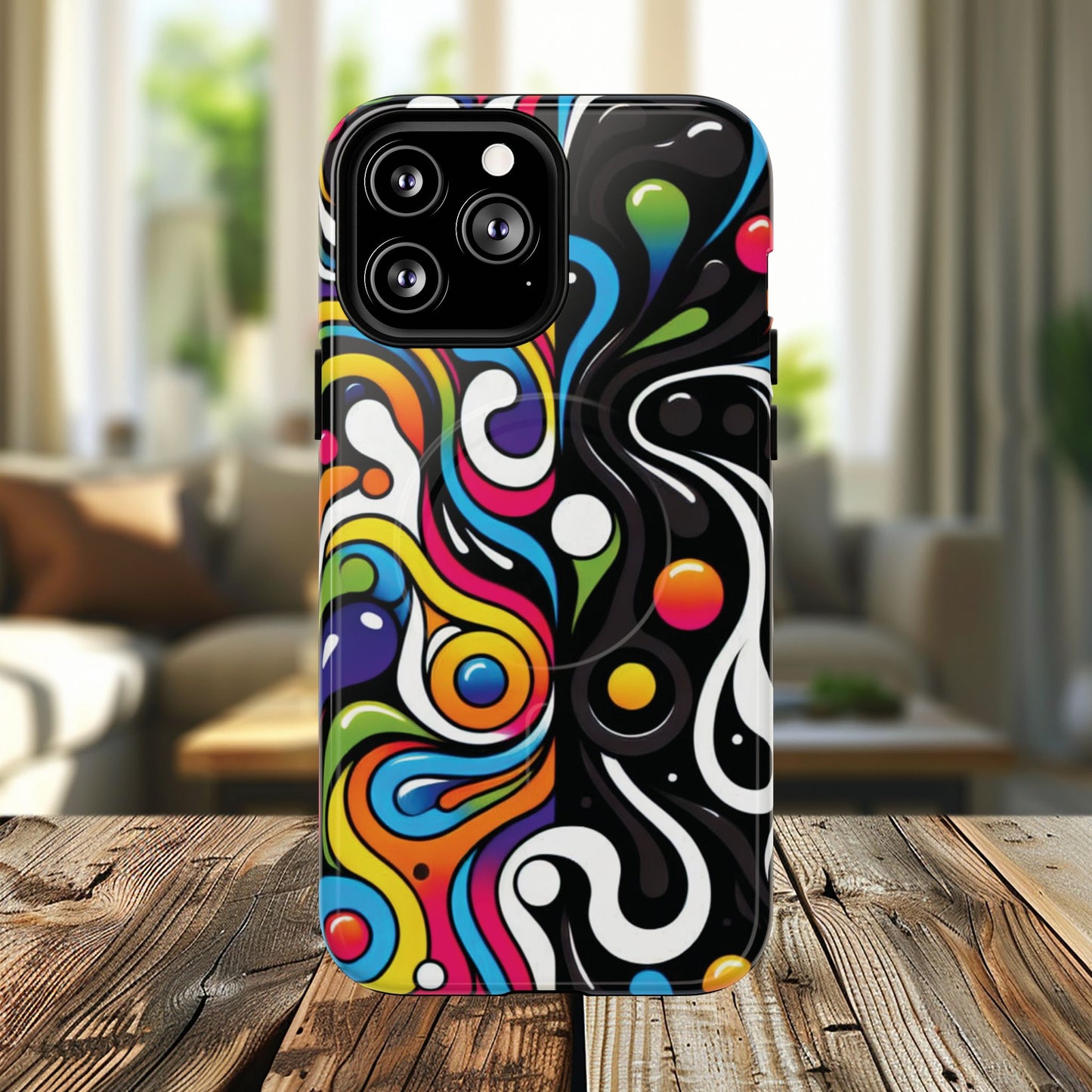 Vibrant Yin Yang Pop Splash Tough Magnetic iPhone Cases, Bold Artwork, Customizable Protection, Gift for Tech Lovers, Colorful iPhone Accessories