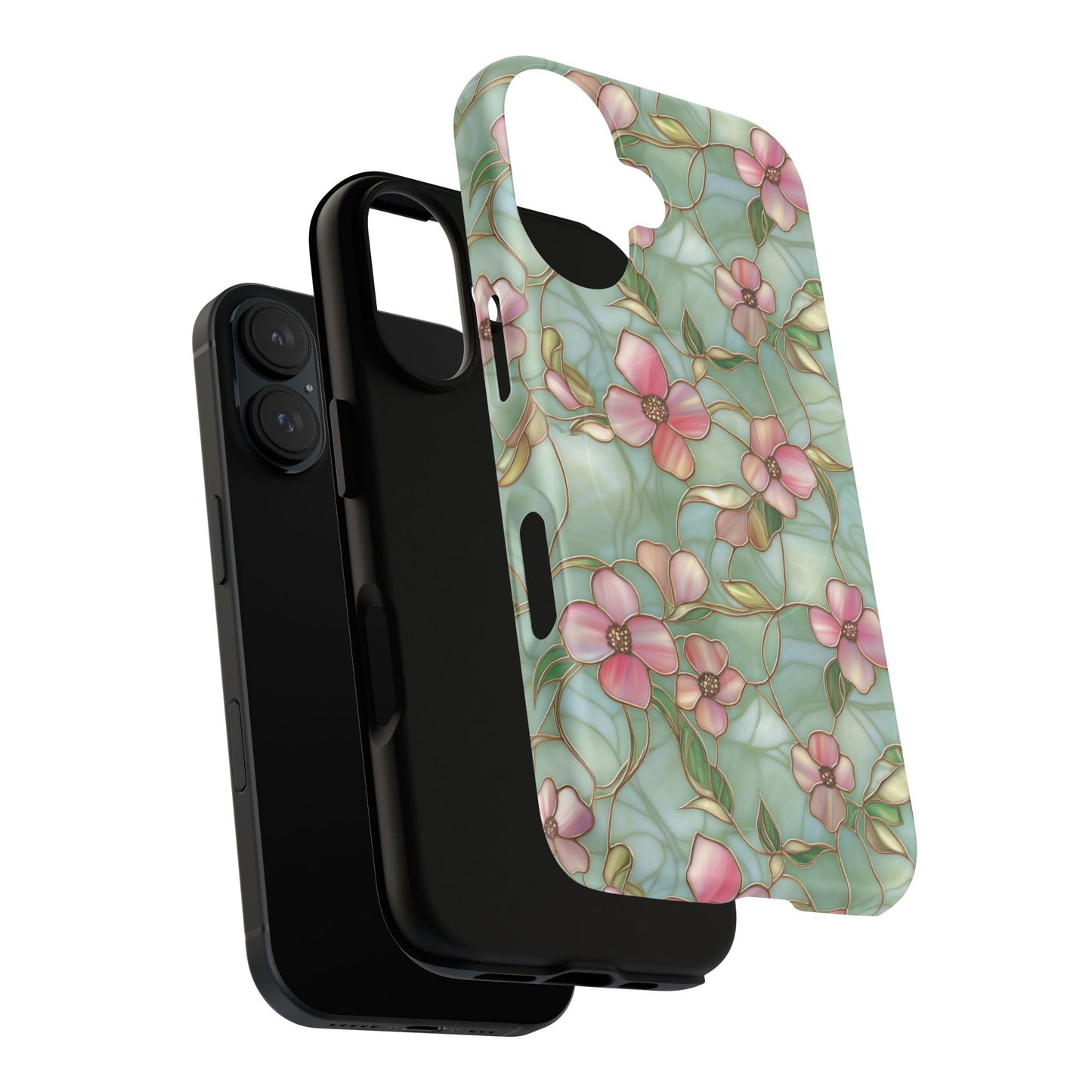 Aqua Bloom Serenity Tough iPhone Magnetic Cases, Cute Flower Design, Stylish Protection, Gift for Her, Trendy Accessories, iPhone MagSafe Accessory.