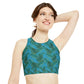 Turquoise Tropical Bliss High Neck Crop Bikini Top (AOP)