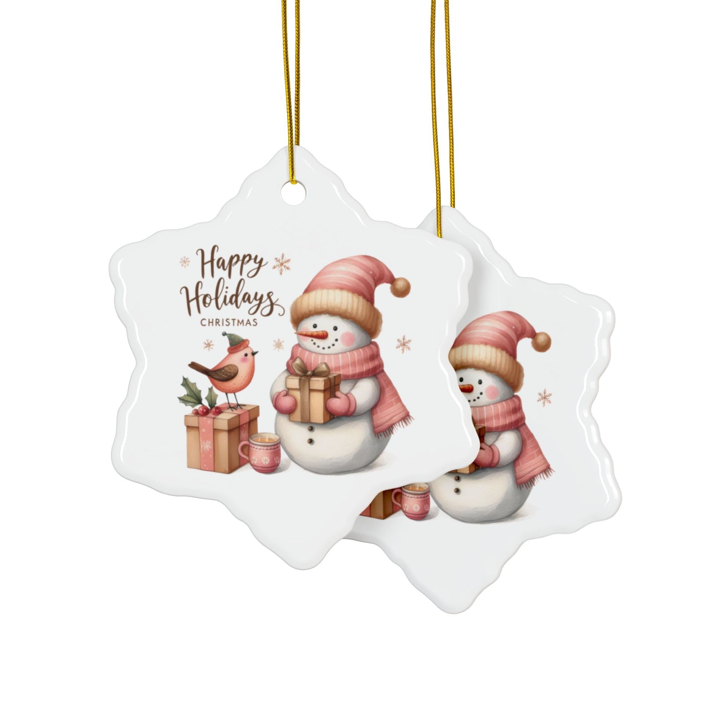 Snowman Ceramic Ornaments, 2-Side Print, (1pc, 3pcs, 5pcs, 10pcs)