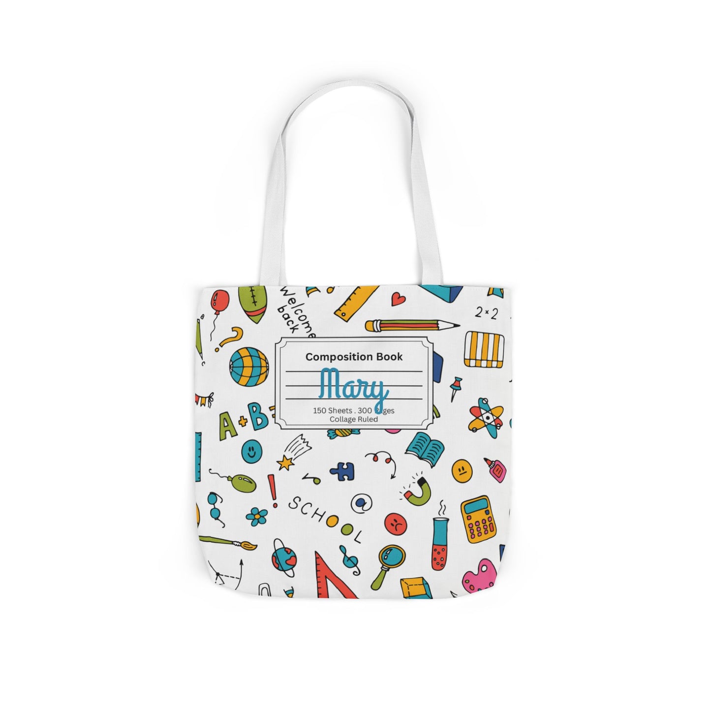 Personalized Classroom Couture Composition Book Inspired Canvas Tote Bag with Colorful Straps, Cute School Bag, Eco-Friendly Tote, Back to School Shopping Bag, Teacher Gift Idea