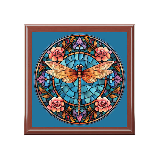 Dragonfly Stained Glass Jewelry Box — Floral Keepsake Box