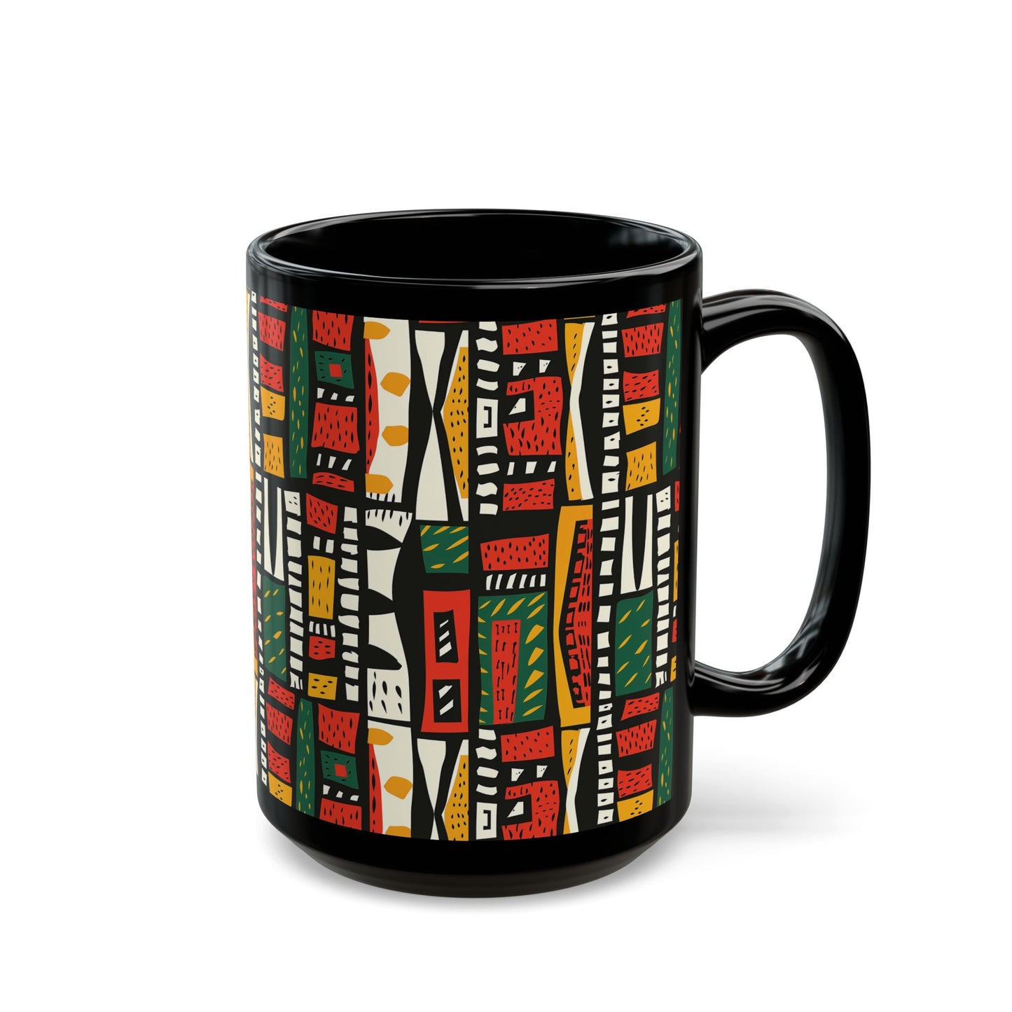 Tribal Harmony Black Mug - Unique Art Design for Home & Gifts