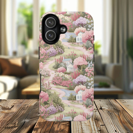 Whispers of Spring Lane Tough iPhone Magnetic Case, Floral iPhone Protection, Gift for Nature Lovers, Spring Accents, Durable Design, Customizable iPhone Cases
