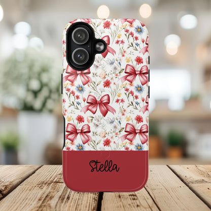 Personalized Rosette Coquette Floral Phone Case - Tough MagSafe® Magnetic Cases, Protective Cover, Stylish Tech Accessory, Gifts for Her
