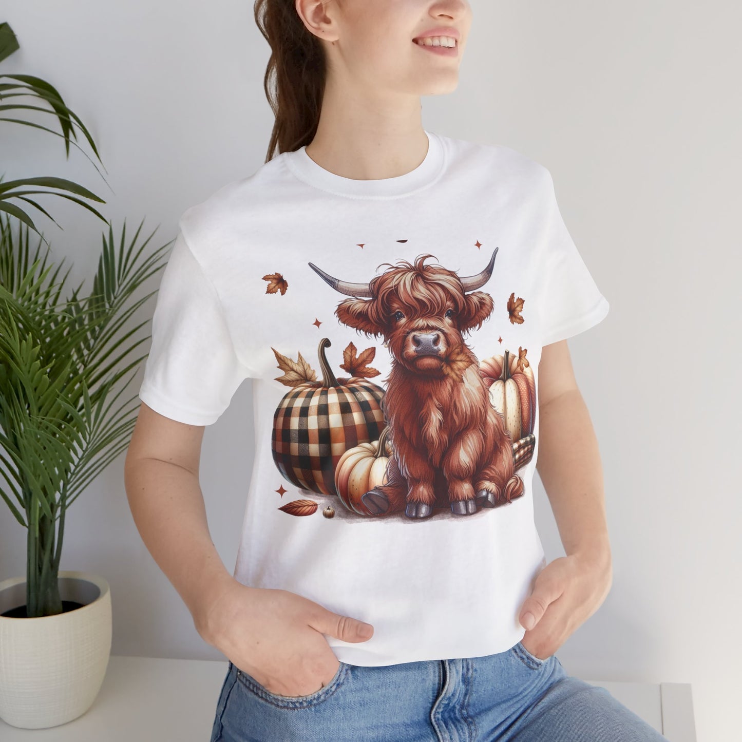 Autumn Highland Cow Charm Unisex Jersey Short Sleeve Tee