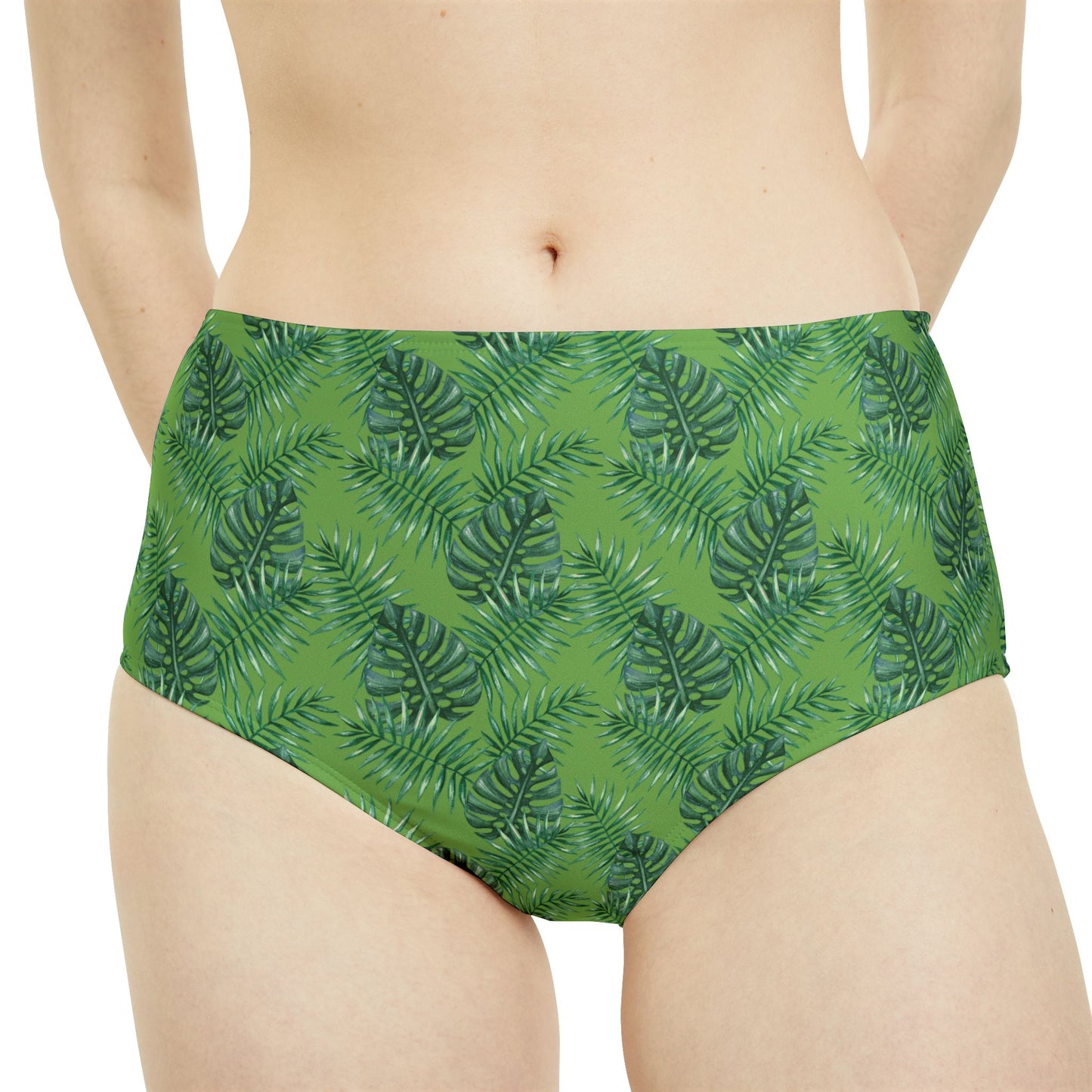 Green Tropical Bliss High-Waist Hipster Bikini Bottom (AOP)