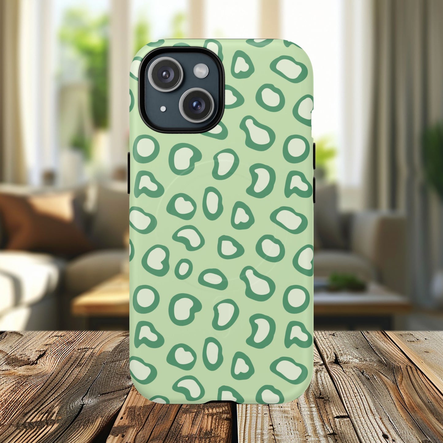 Chic Leopard Print iPhone Cases | Tough Magnetic Cases, iPhone Protection, Animal Print, Stylish Tech Accessories, Green iPhone Case