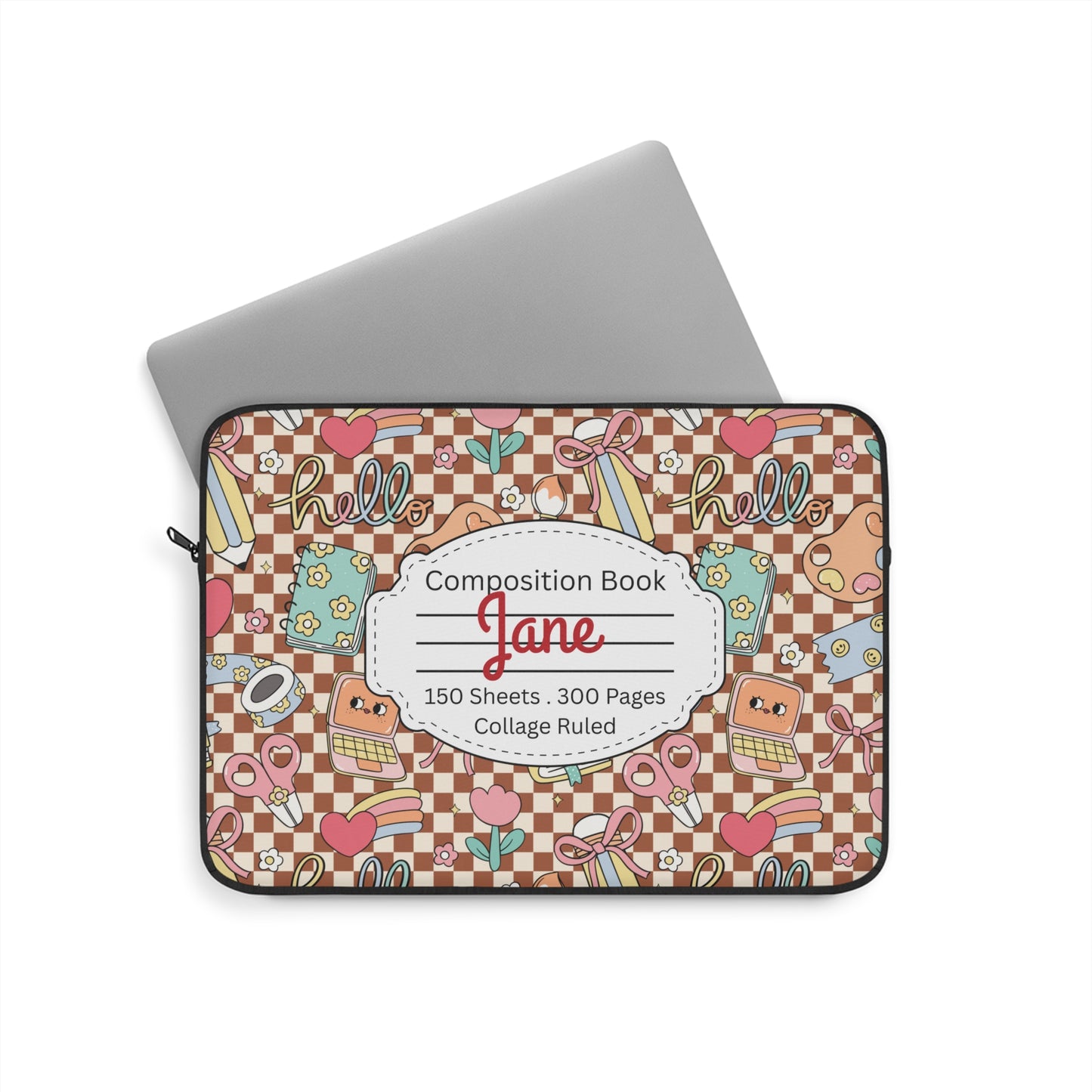 Personalized Brown Doodle Daydream Composition Book Inspired Laptop Sleeve, Educational Gift for Teachers, Classroom Organization, Back to School, Unique Teacher Accessory