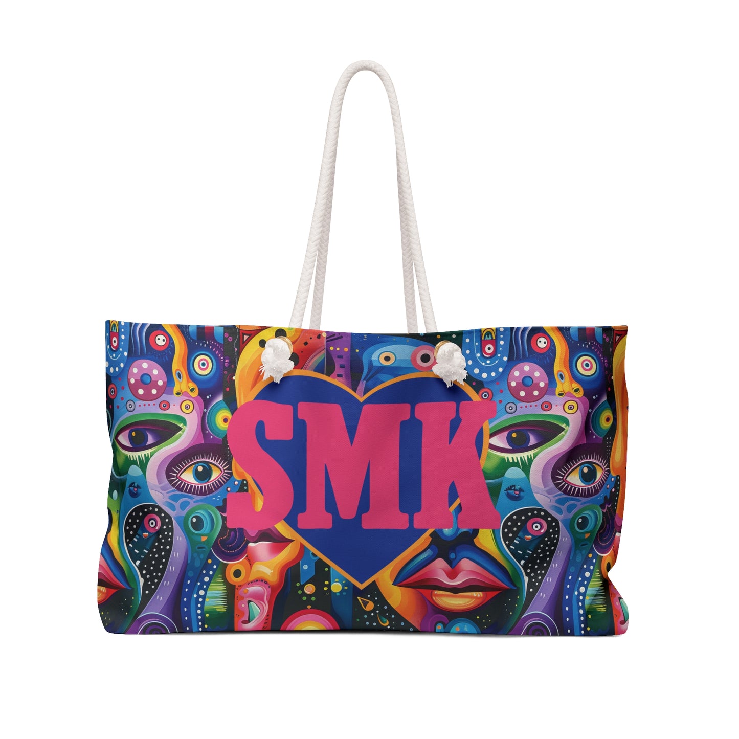 Psychedelic Visions Vibrant Artistic Weekender Bag - Colorful Faces Design for Travel & Leisure