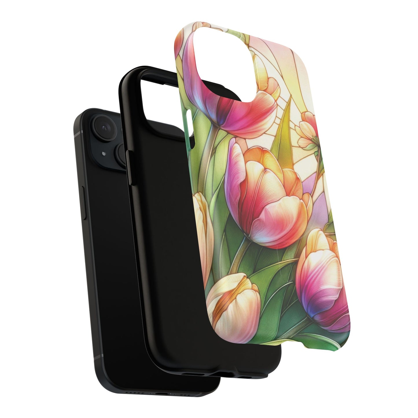 Tulip Glow Tough iPhone Magnetic Case, Floral Design, Spring Gift, Durable Protection, Smartphone Accessories, MagSafe Accessories, Stained Glass Tulip Gift