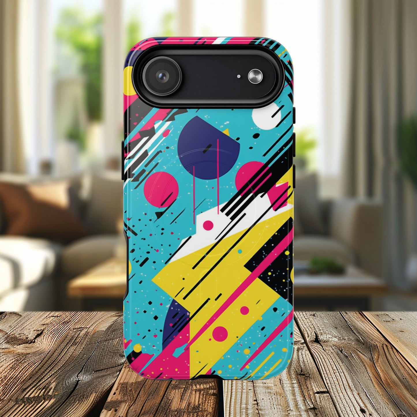 Retro Pop Vibes Magnetic iPhone Case with Abstract Design, Tough iPhone Cover, iPhone Accessory, Gift for Tech Lovers, Trendy iPhone Protector