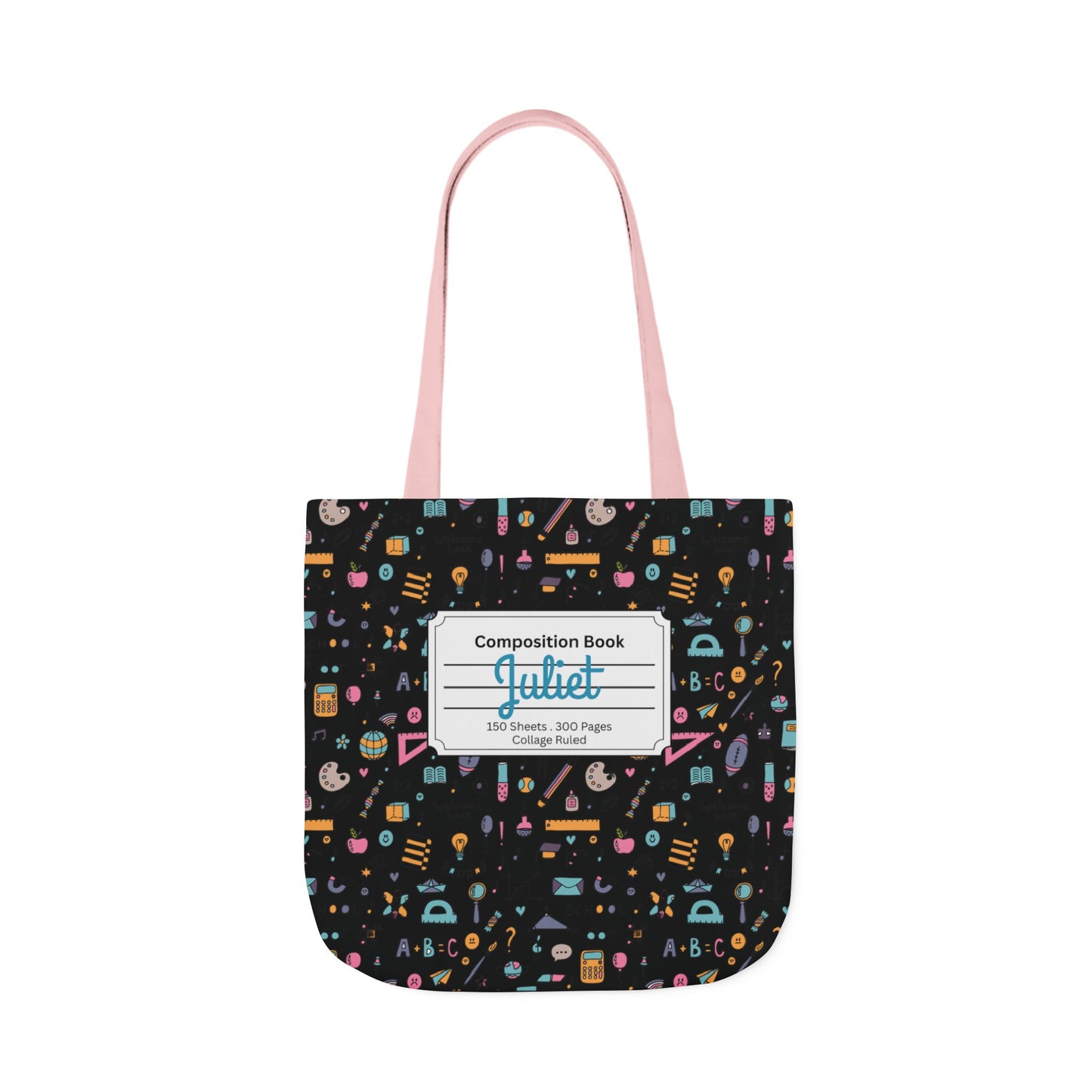 Personalized Chalkboard Chic Composition Book Inspired Canvas Tote Bag with Colorful Straps, Cute School Bag, Eco-Friendly Tote, Back to School Shopping Bag, Teacher Gift Idea