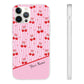 Personalized Cherry Blossom Dreams Flexi Case — Pink Retro Cherry iPhone® 7/8, 11, 12, 13, 14, 15, 16, 17, X/XS, SE, XR, Mini, Pro, Pro Max, Plus Cases.
