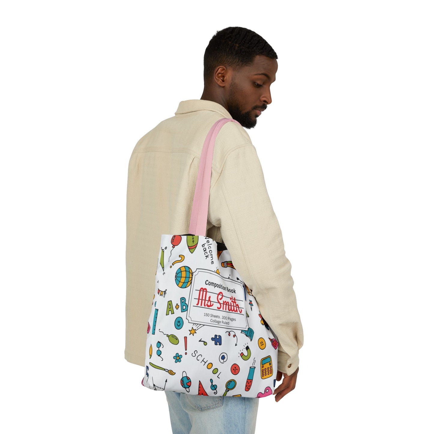 Personalized Classroom Couture Composition Book Inspired Canvas Tote Bag with Colorful Straps, Cute School Bag, Eco-Friendly Tote, Back to School Shopping Bag, Teacher Gift Idea