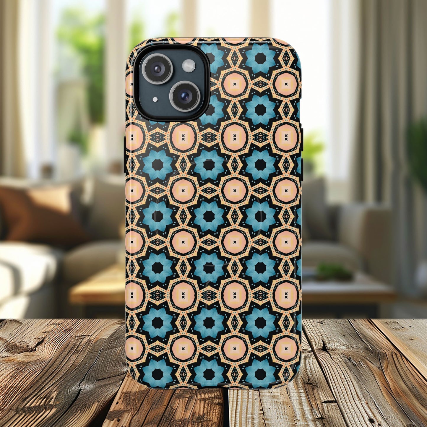 Sahara Star Mosaic Colorful Geometric iPhone Cases, Tough Magnetic iPhone Cases, Vibrant Design iPhone Cover, Durable iPhone Protection, Stylish Tech Accessories.