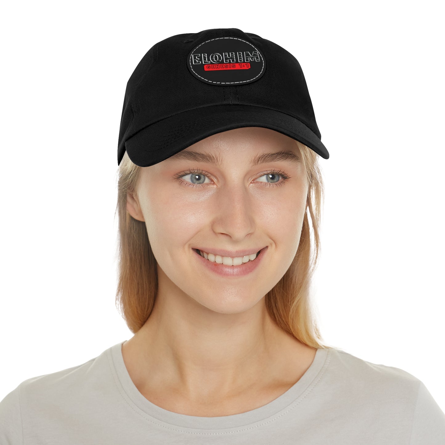 'ELOHIM, GENESIS 1:1- Stylish Dad Hat with Leather Patch | a Unisex Gift, Casual Wear, Summer Accessory, Unique Outdoor Cap, Adjustable Sun Hat, Christian Gift