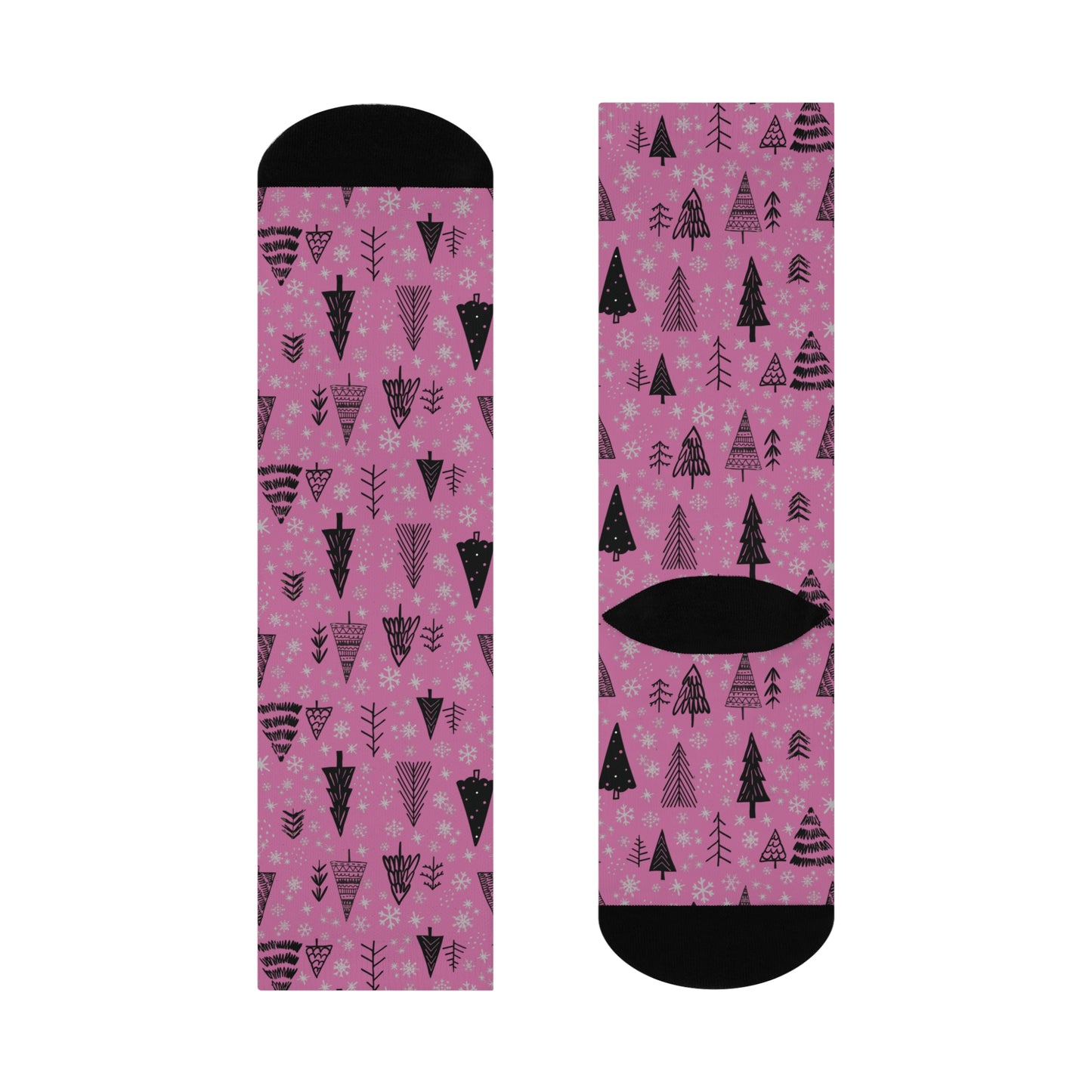 Winter Wonderland Pink Cushioned Crew Socks - Comfortable DTG Print One-Size Style