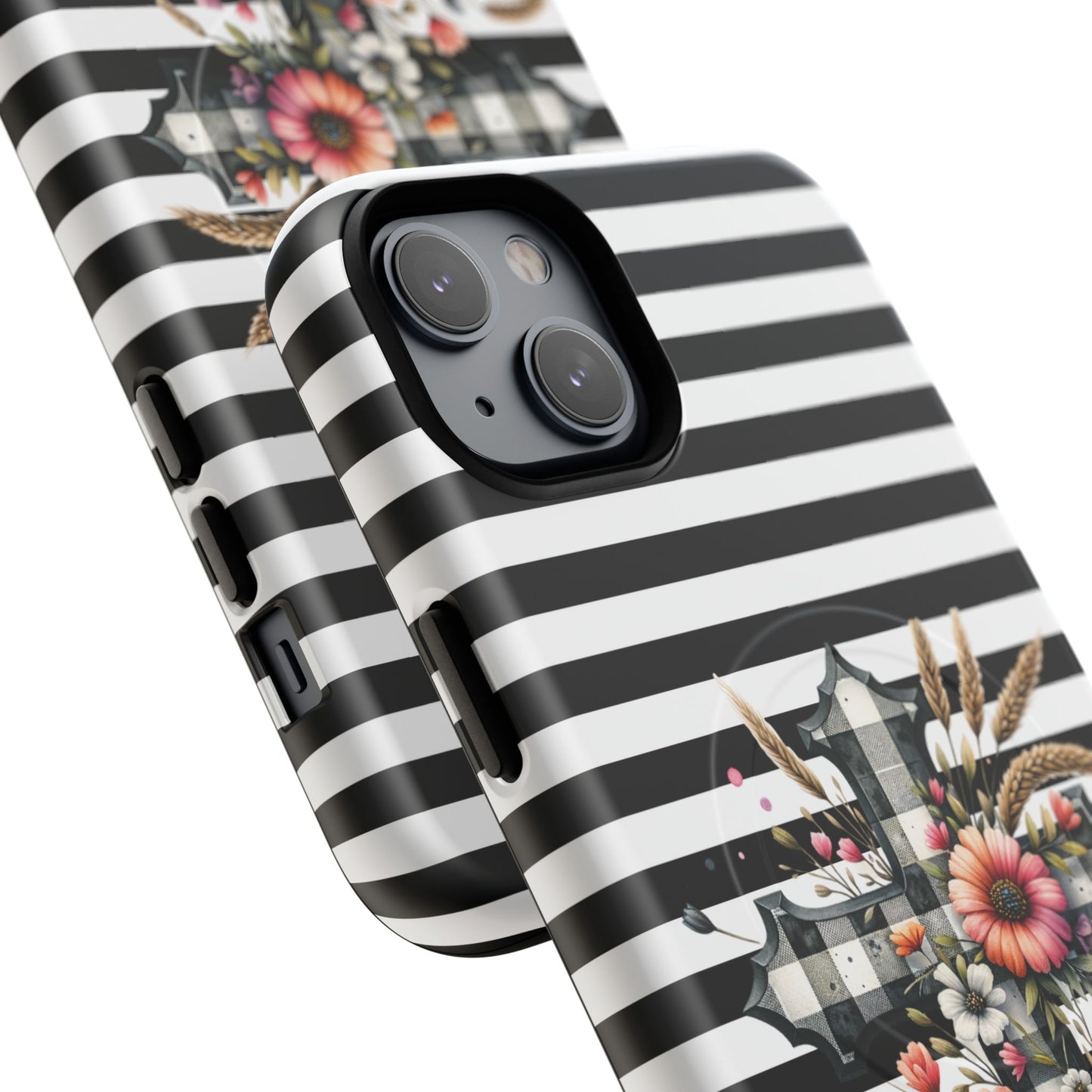 Grace in Bloom Tough Magnetic iPhone Case with Floral Cross Design, Boho iPhone Cover, Striped iPhone Case, Unique Religious Gift, Trendy Cell iPhone Accessory.