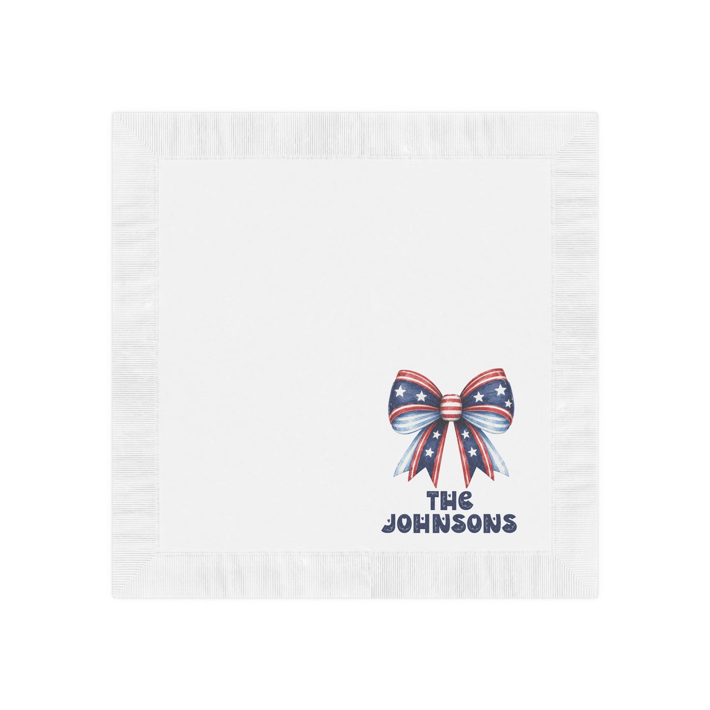 Personalized Patriotic Napkins — Red White & Blue Bow with 'Name or Message'