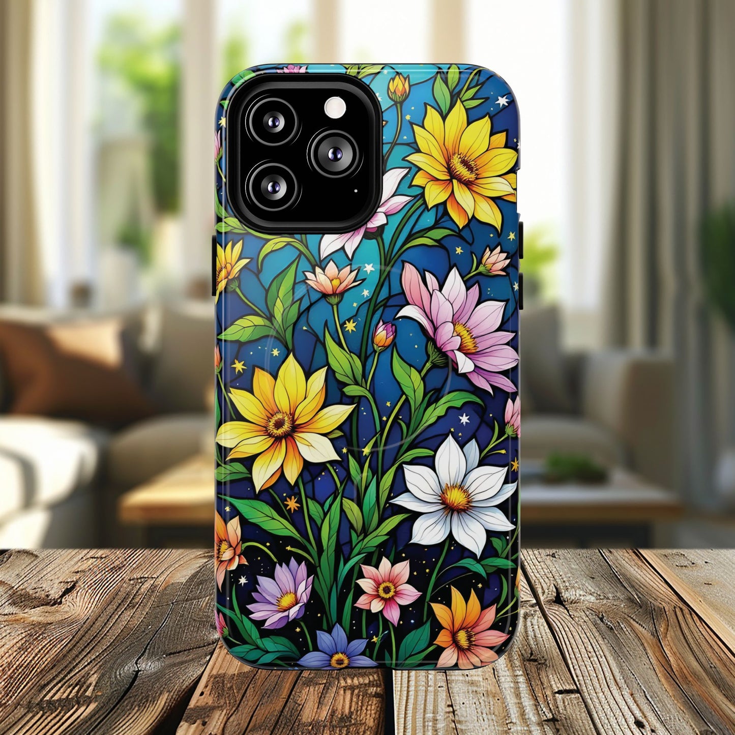 Flower Garden Stained Glass Phone Case, Tough Magnetic Cases, Floral Phone Cover, Durable Phone Accessories, Spring Gift, Birthday Present