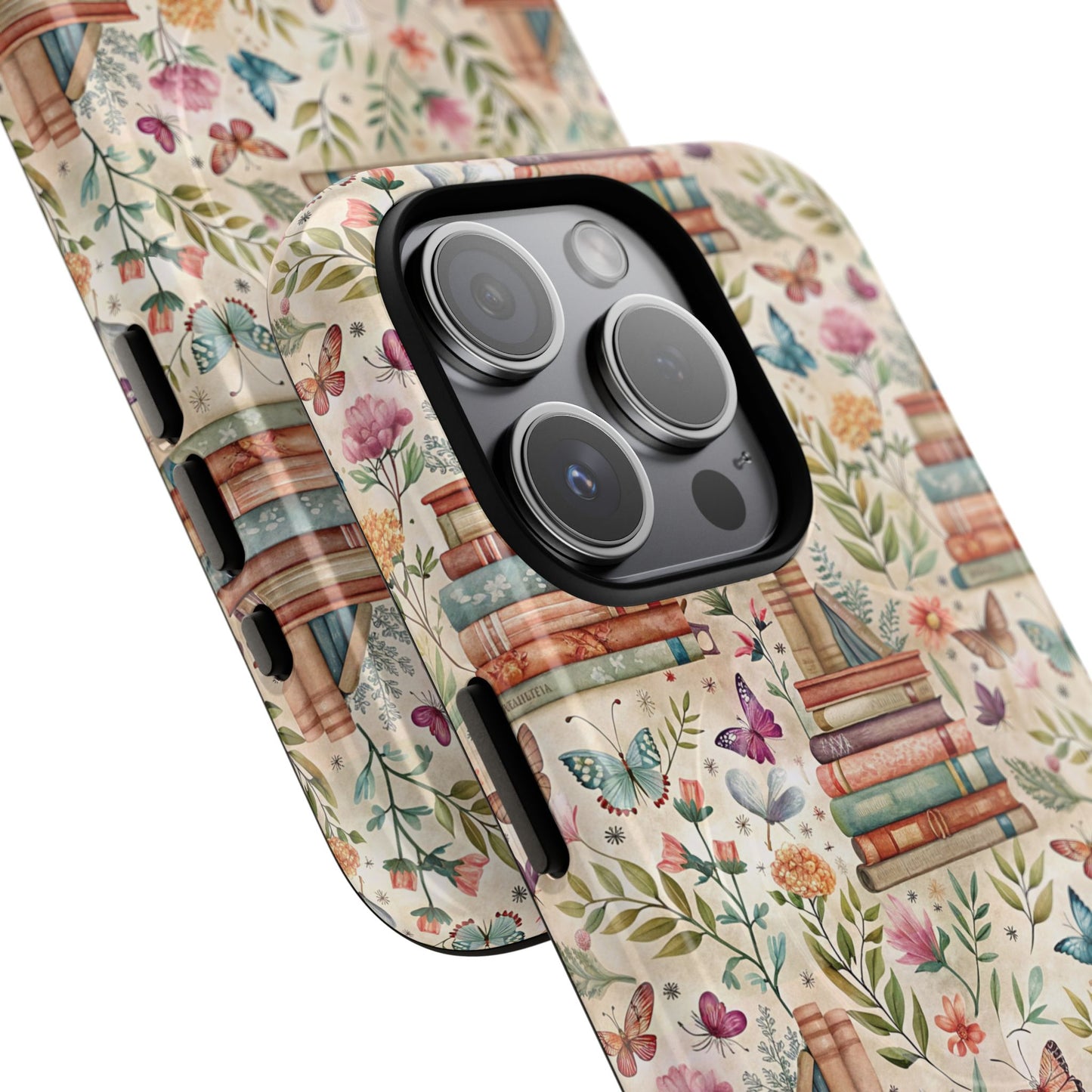 Colorful Bookworm Tough Magnetic iPhone Case,  Floral Butterfly Print, Gift for Readers, Tough IPhone Protective Cover, Bookish iPhone Case.