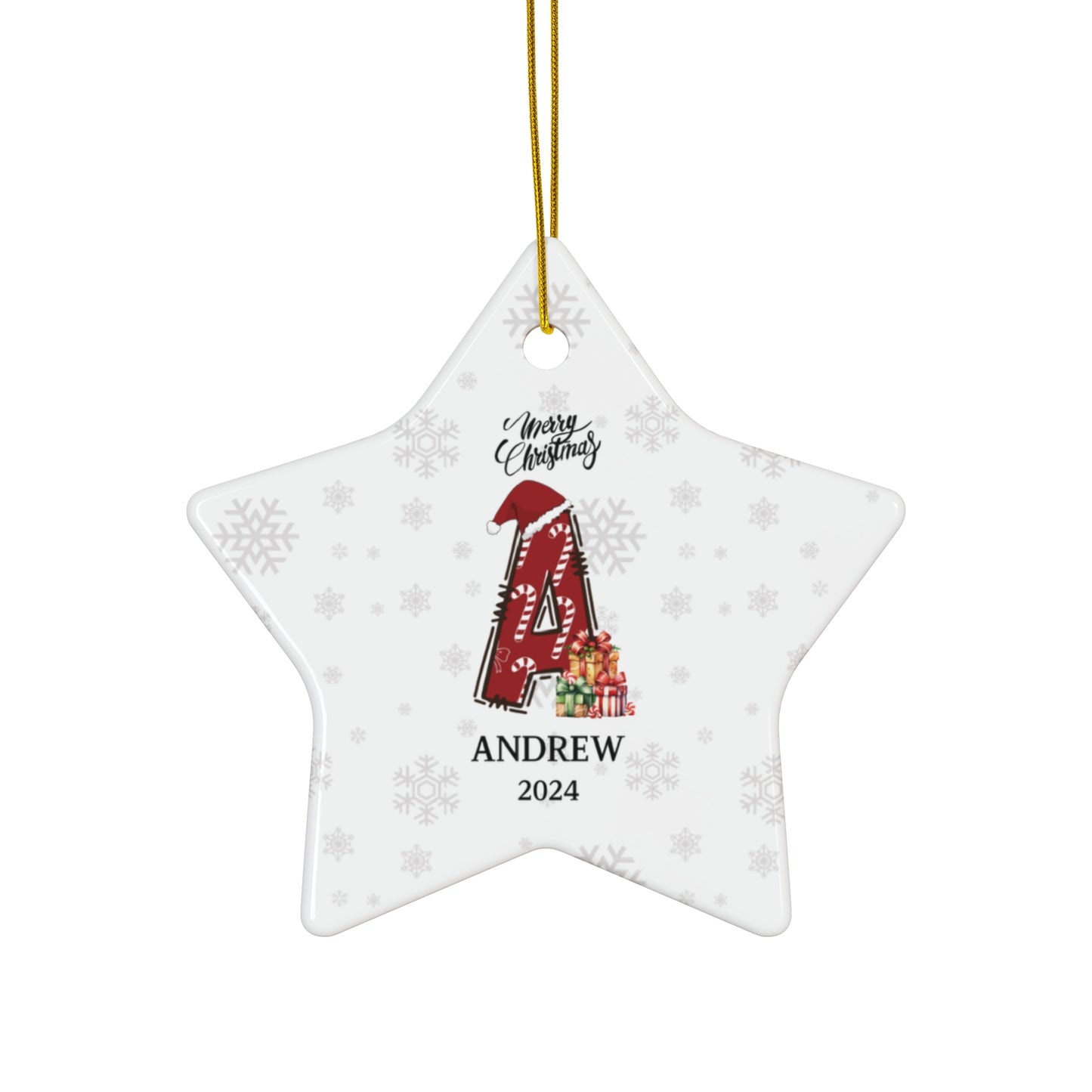 Personalized Initial Candy Cane ''A'' Ceramic Ornament- 4 shapes