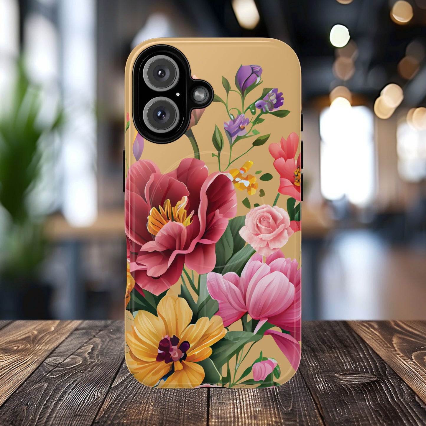 Sunset Botanica Tough iPhone Magnetic Case, Gifts for Her, MagSafe® iPhone® Tough Case, iPhone 13, 14, iPhone 15, iPhone 16, 17, Pro, Pro Max, Plus.