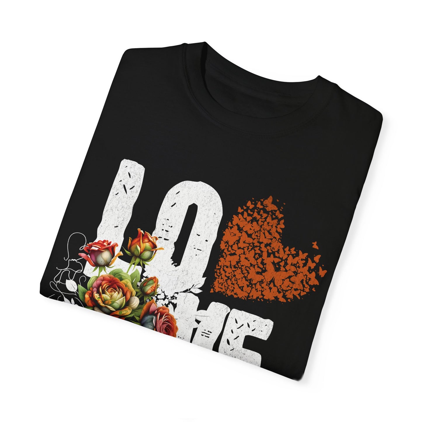 Romantic Floral Love T-Shirt | Unisex Garment-Dyed Tee for Couples