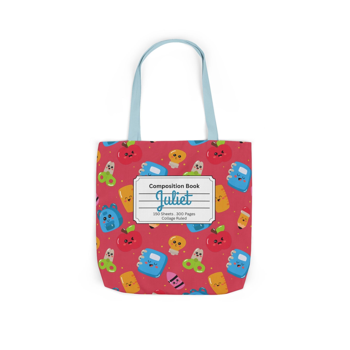 Personalized Kawaii Composition Book Inspired Canvas Tote Bag with Colorful Straps, Cute School Bag, Eco-Friendly Tote, Back to School Shopping Bag, Teacher Gift Idea
