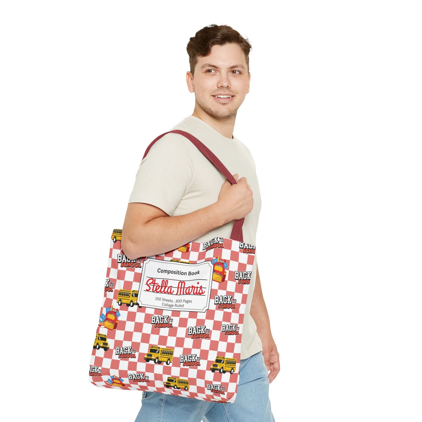 Personalized Red SchoolYard Chic Composition Book Inspired Tote Bag, Back to School Tote, Teacher Gift, Kids Bag, Custom Name Bag, Educational Accessories, Back to School Tote Bag.