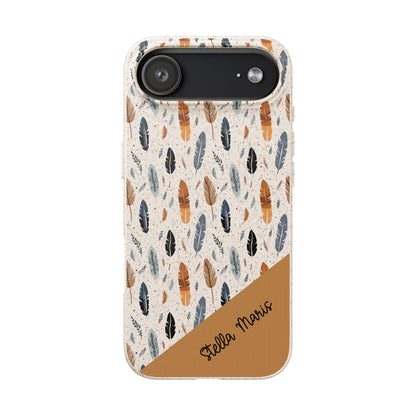 Personalized Whispering Feathers Samsung and iPhone Biodegradable Case, Custom Name Case.
