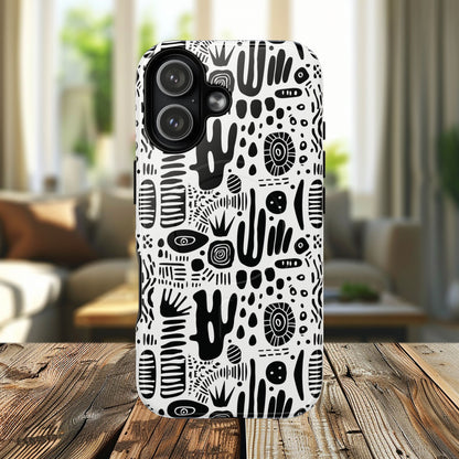 Abstract Monochrome Tough Magnetic iPhone Cases, Stylish Phone Cover, Durable Phone Protector, Modern Tech Accessories, Unique Gift Ideas