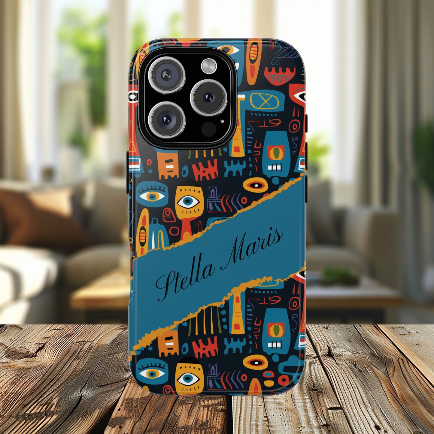Personalized Colorful Abstract Faces Tough iPhone, Google and Samsung Case with Custom Name, Artistic Phone Cover, Phone Protector