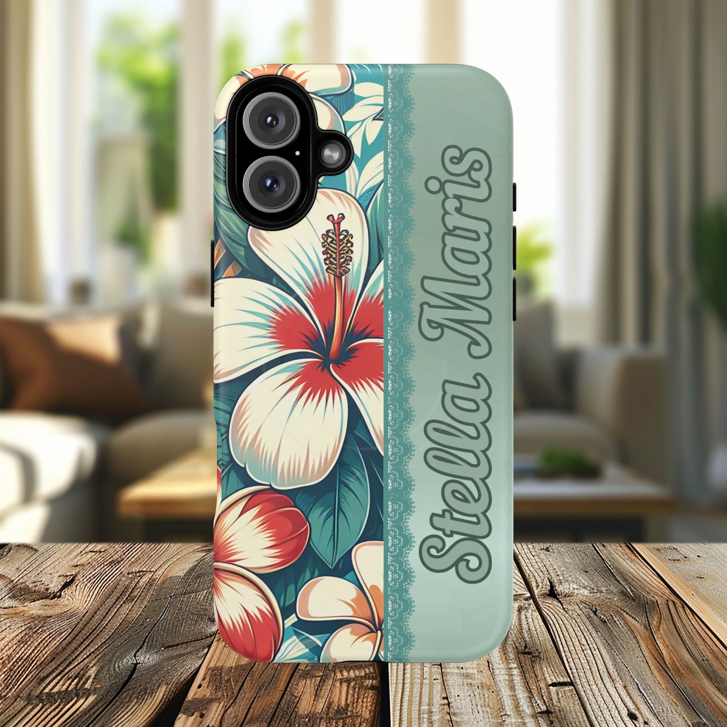 Personalized Tropical Floral Phone Case – Stylish Tough Magnetic Cases for iPhone, Customizable with Names, Perfect Gift for Nature Lovers