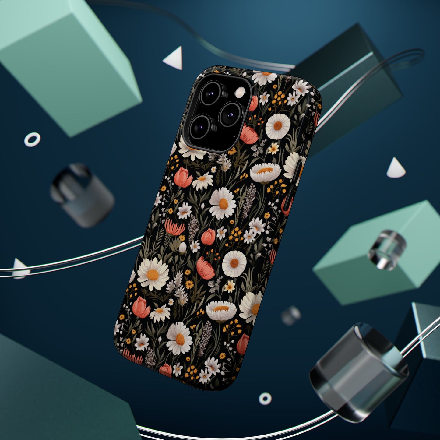 Blossom Elegance: Noir Garden Magnetic Tough iPhone Cases