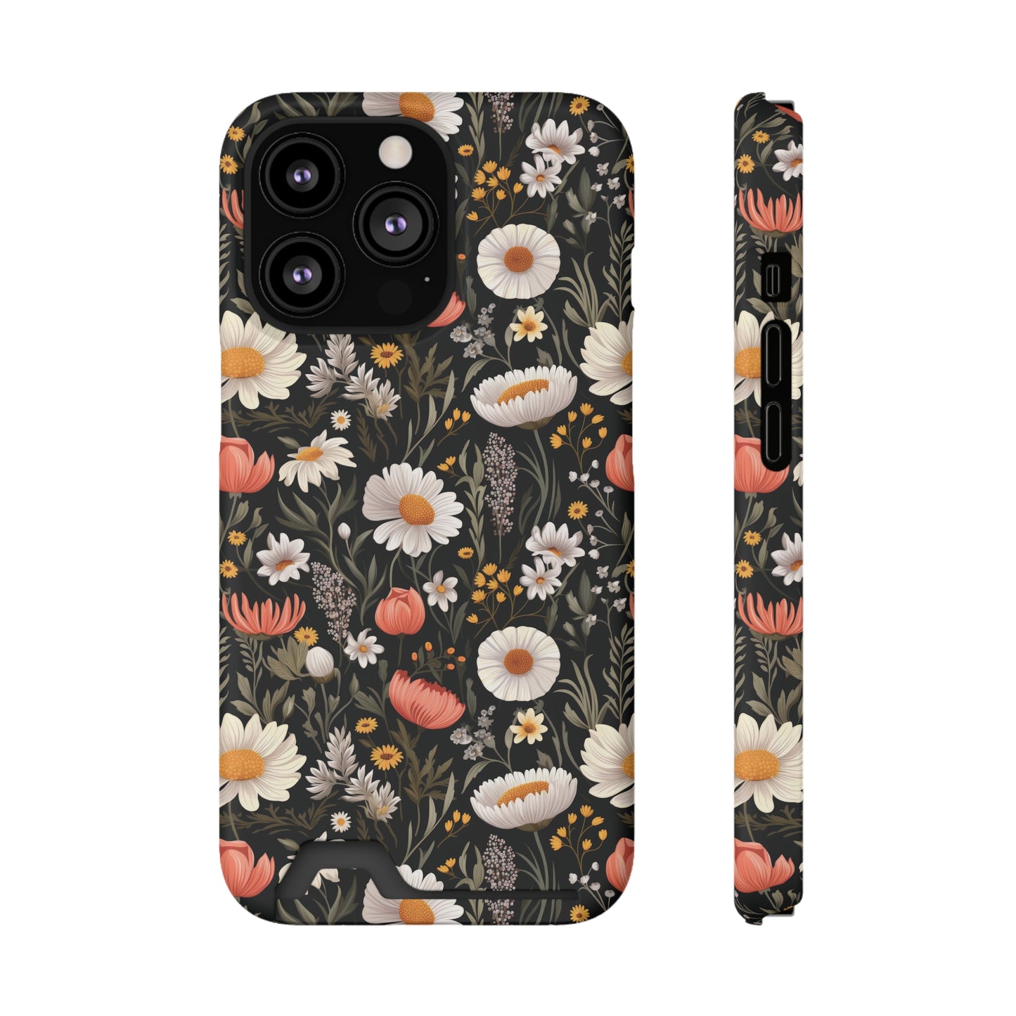 Blossom Elegance: Noir Garden iPhone and Samsung Case With Card Holder