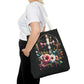 Faith and Floral Cross Heart Tote Bag