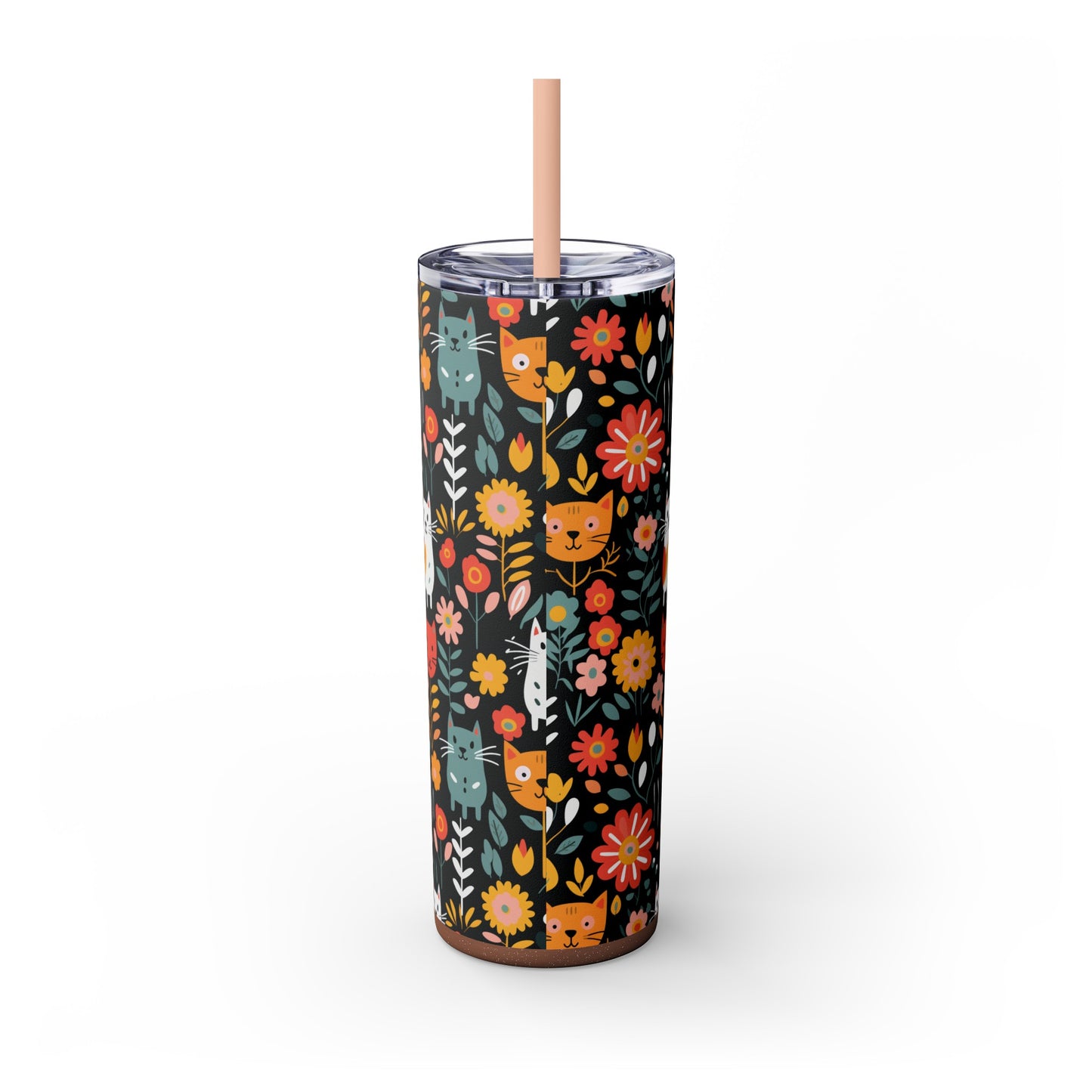 Whimsical Feline Garden Skinny Tumbler with Straw, 20oz