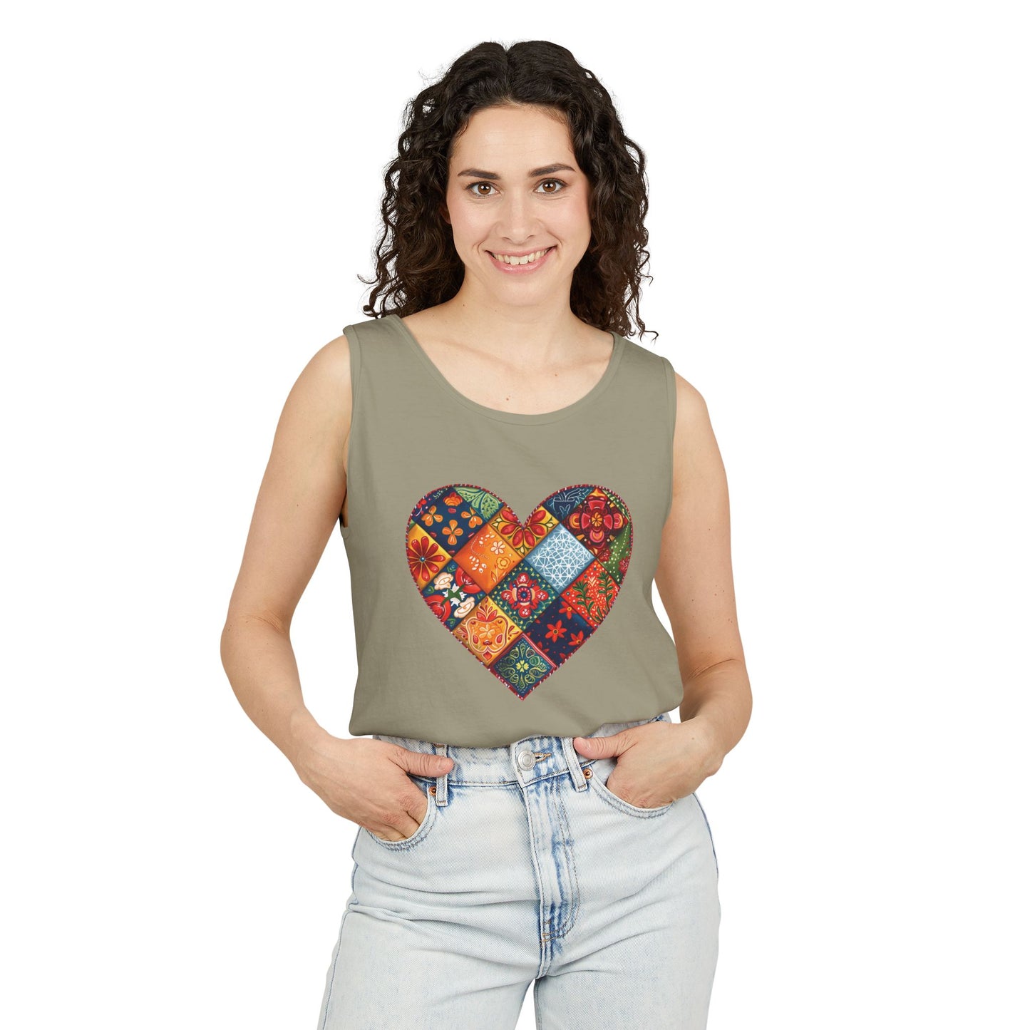 Patched Hearts Unisex Garment-Dyed Tank Top