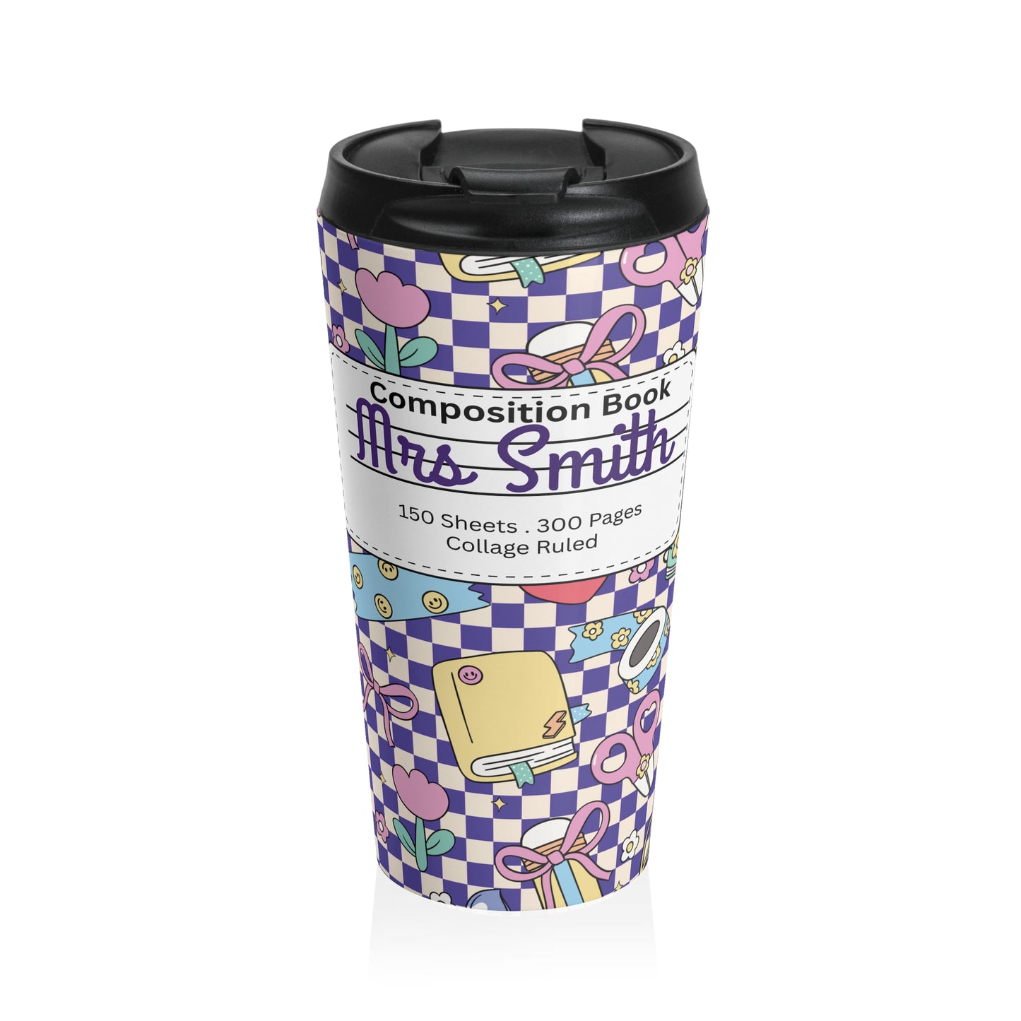 Customizable Purple Doodle Daydream Composition Book Inspired Travel Mug, Personalized Gift for Teachers, Back to School Drinkware, Christmas Present, Stylish Coffee Cup
