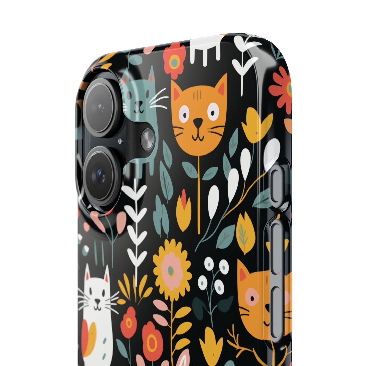 Whimsical Feline Garden iPhone Case — Slim Floral Cat Design (Matte or Glossy) for iPhones.